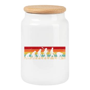 Evolution Mushroom Picker, Mushroom Picking Vintage - Cookie Jar with Wooden Lid - white - Front