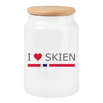 I love Skien - Norway - Norge - Norwegen - Cookie Jar with Wooden Lid - white - Front