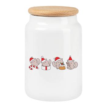 Katze in Weihnachten - Keksdose mit Holzdeckel - Weiß - Vorne