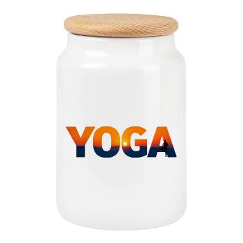 Yoga au crépuscule silhouette - Boîte à biscuits avec couvercle en bois - blanc - Devant