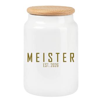 Master est. 2026 - Boîte à biscuits avec couvercle en bois - blanc - Devant