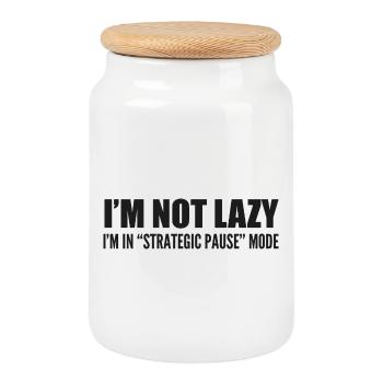 I'm not lazy i'm in 'strategic pause' mode - Cookie Jar with Wooden Lid - white - Front