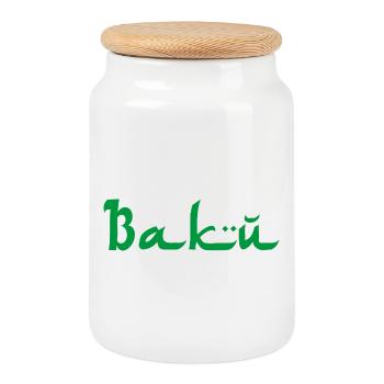Baku, Azerbaijan - Cookie Jar with Wooden Lid - white - Front