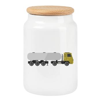 Camion-citerne - Boîte à biscuits avec couvercle en bois - blanc - Devant