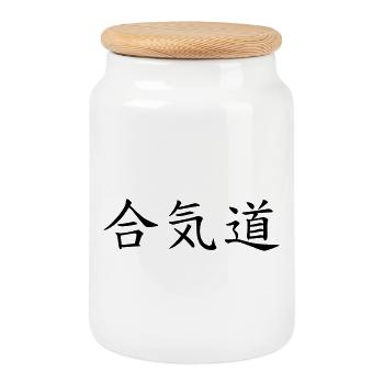 Aikido - Martial Art - Aikido - Cookie Jar with Wooden Lid - white - Front