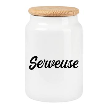 Serveuse Restauration Café Bar Service Pro - Boîte à biscuits avec couvercle en bois - blanc - Devant
