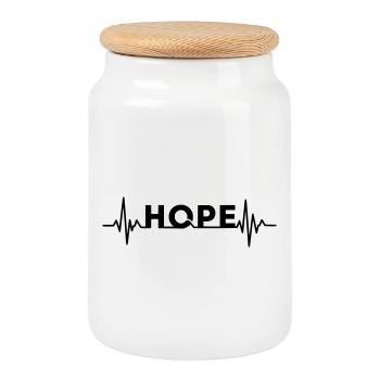 HOPE Lettering with Heartbeat – Hope Motif - Cookie Jar with Wooden Lid - white - Front