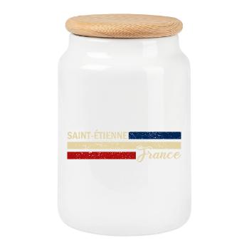 France - Saint-Etienne - France - Flag - Cookie Jar with Wooden Lid - white - Front