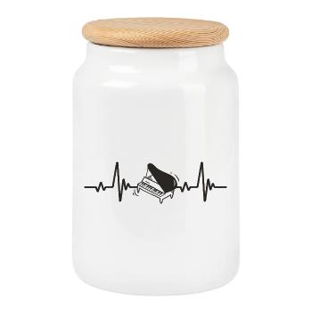 Grand Piano Classical Music Heart Instrument - Cookie Jar with Wooden Lid - white - Front