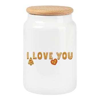 I Love You - Cookie Jar with Wooden Lid - white - Front