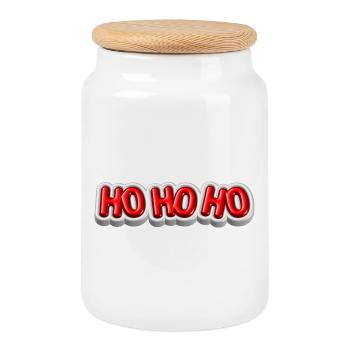 Ho Ho Ho – Conception 3D de Noël festive - Boîte à biscuits avec couvercle en bois - blanc - Devant