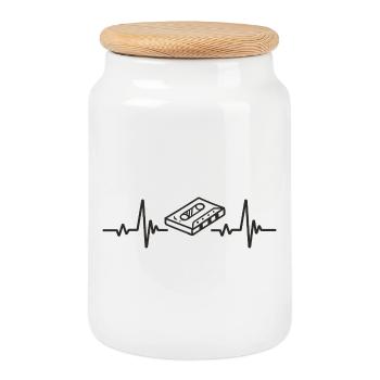 Retro Music Rhythm Vintage Heart Audio Kassette - Keksdose mit Holzdeckel - Weiß - Vorne
