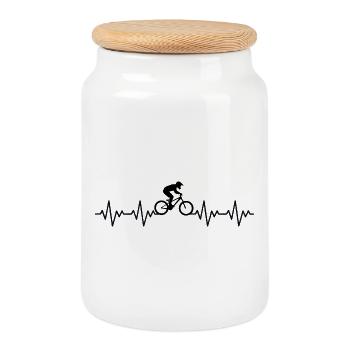 VTT Descente ECG Battement de cœur Fréquence cardiaque - Boîte à biscuits avec couvercle en bois - blanc - Devant