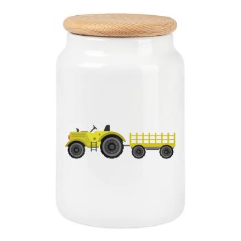 Farm tractor - Cookie Jar with Wooden Lid - white - Front