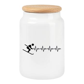 Skieur Skieur Ski ECG Battement de cœur - Boîte à biscuits avec couvercle en bois - blanc - Devant
