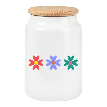 FLOWER. NATURE. ECOLOGY. ANNIVERSARY. FEAST - Cookie Jar with Wooden Lid - white - Front
