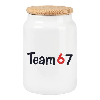 Team 6 7 – Collective Text Design - Cookie Jar with Wooden Lid - white - Front