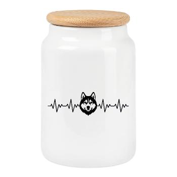 Battement cardiaque ECG Husky - Boîte à biscuits avec couvercle en bois - blanc - Devant
