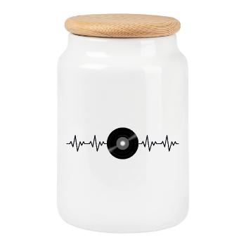 Disque vinyle ECG rétro Battement de cœur - Boîte à biscuits avec couvercle en bois - blanc - Devant