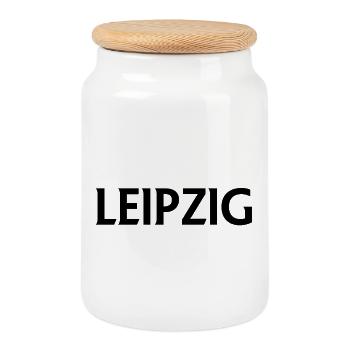 Leipzig – Allemagne Textdesign - Boîte à biscuits avec couvercle en bois - blanc - Devant