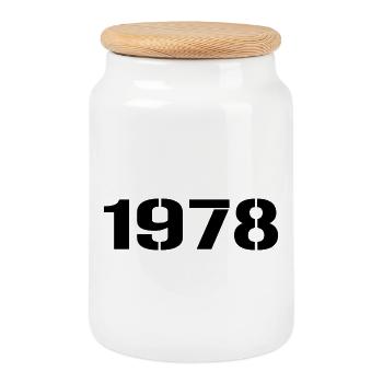 Vintage 1978 - Cookie Jar with Wooden Lid - white - Front