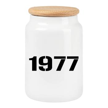 Vintage 1977 - Keksdose mit Holzdeckel - Weiß - Vorne