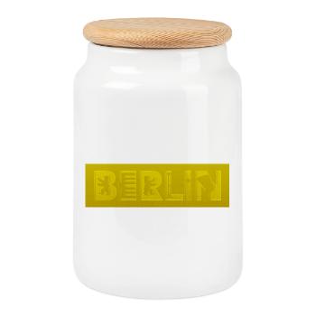 Berlin Brandenburg Gate Nefertiti TV Tower - Cookie Jar with Wooden Lid - white - Front