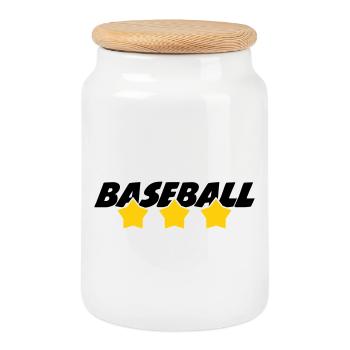 Baseball – Sport - Keksdose mit Holzdeckel - Weiß - Vorne