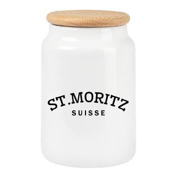St. Moritz - Suisse - Switzerland - Swiss - Boîte à biscuits avec couvercle en bois - blanc - Devant