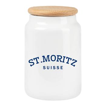 St. Moritz - Suisse - Switzerland - Swiss - Boîte à biscuits avec couvercle en bois - blanc - Devant