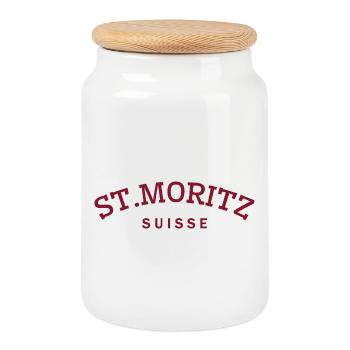 St. Moritz - Suisse - Switzerland - Swiss - Boîte à biscuits avec couvercle en bois - blanc - Devant