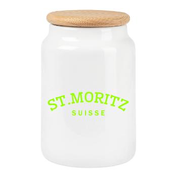 St. Moritz - Suisse - Switzerland - Swiss - Cookie Jar with Wooden Lid - white - Front