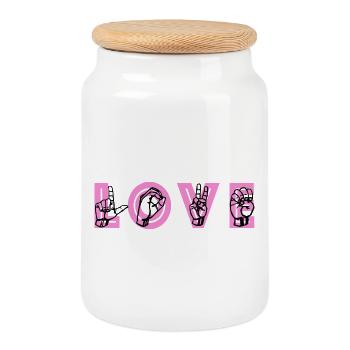 Love Hand Zeichen-Glyphen - Keksdose mit Holzdeckel - Weiß - Vorne
