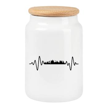 Lisbon Heartbeat Skyline Portugal - Cookie Jar with Wooden Lid - white - Front