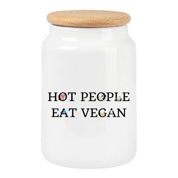 Hot people eat vegan - Cookie Jar with Wooden Lid - white - Front