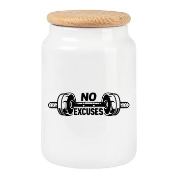 No Excuses – Gym Motivation Fitness Workout Shirt - Keksdose mit Holzdeckel - Weiß - Vorne