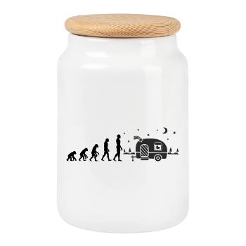 EVOLUTION OF CAMPING! CAMPER VANLIFE MOTORHOME - Cookie Jar with Wooden Lid - white - Front