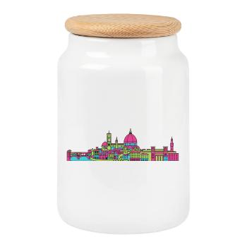 Florence City Skyline Duomo Moderne Linienkunst - Keksdose mit Holzdeckel - Weiß - Vorne