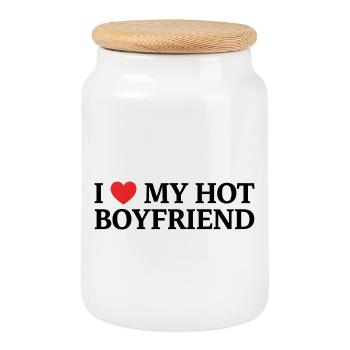 J’adore mon ami sexy - Boîte à biscuits avec couvercle en bois - blanc - Devant