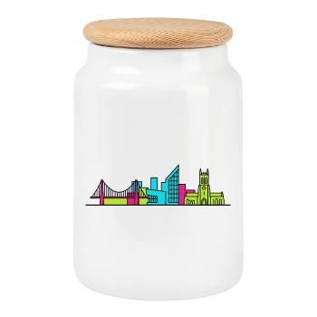 Hull City Skyline: Die Deep Aquarium Line Art - Keksdose mit Holzdeckel - Weiß - Vorne