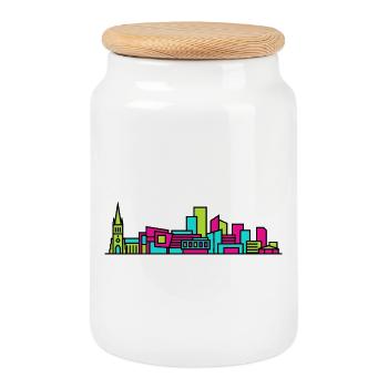 Silhouette de la cathédrale de la ville de Derby Art moderne en ligne - Boîte à biscuits avec couvercle en bois - blanc - Devant