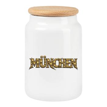 Goldene Schädelbuchstaben München - Keksdose mit Holzdeckel - Weiß - Vorne
