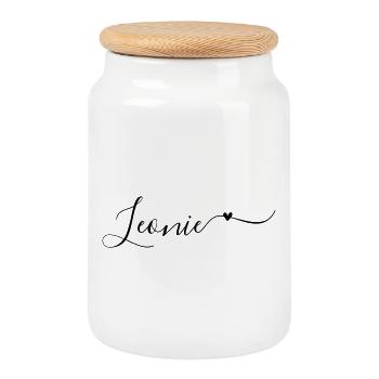 Leonie Last name First name Decorative - Cookie Jar with Wooden Lid - white - Front