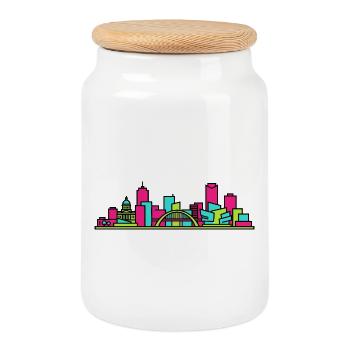Art moderne en ligne du Musée de la Skyline de la ville de Winnipeg - Boîte à biscuits avec couvercle en bois - blanc - Devant