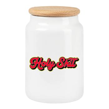 Heilige Scheiße, 3D Red Script - Keksdose mit Holzdeckel - Weiß - Vorne