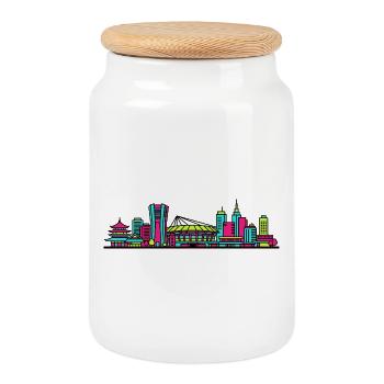 Kawasak City Skyline Industry Modern Art - Cookie Jar with Wooden Lid - white - Front