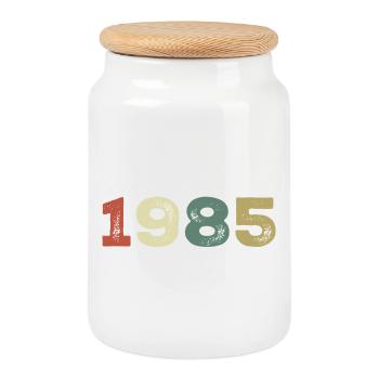 1985 Jahrgang 1985 - Keksdose mit Holzdeckel - Weiß - Vorne