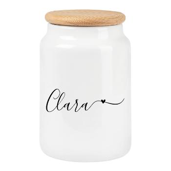 Clara Last name First name Decorative - Cookie Jar with Wooden Lid - white - Front