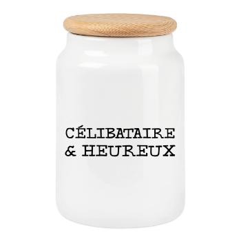Célibataire et heureux - Boîte à biscuits avec couvercle en bois - blanc - Devant
