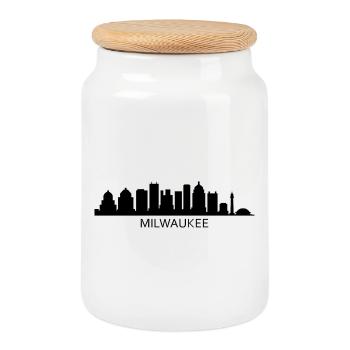 Milwaukee-Skyline - Keksdose mit Holzdeckel - Weiß - Vorne